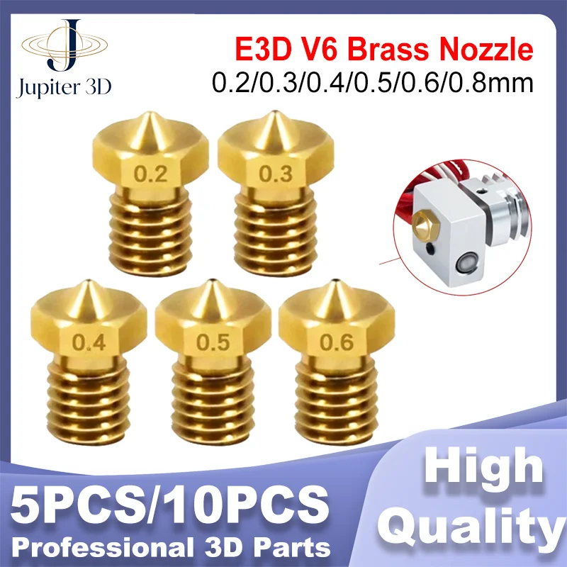 10PCS E3D V6 Threaded Nozzle Brass 0.2/0.3/0.4/0.6/0.8mm For Extruder V5 Anycubic I3 Mega Chiron Kobra Hotend For 1.75 Filament