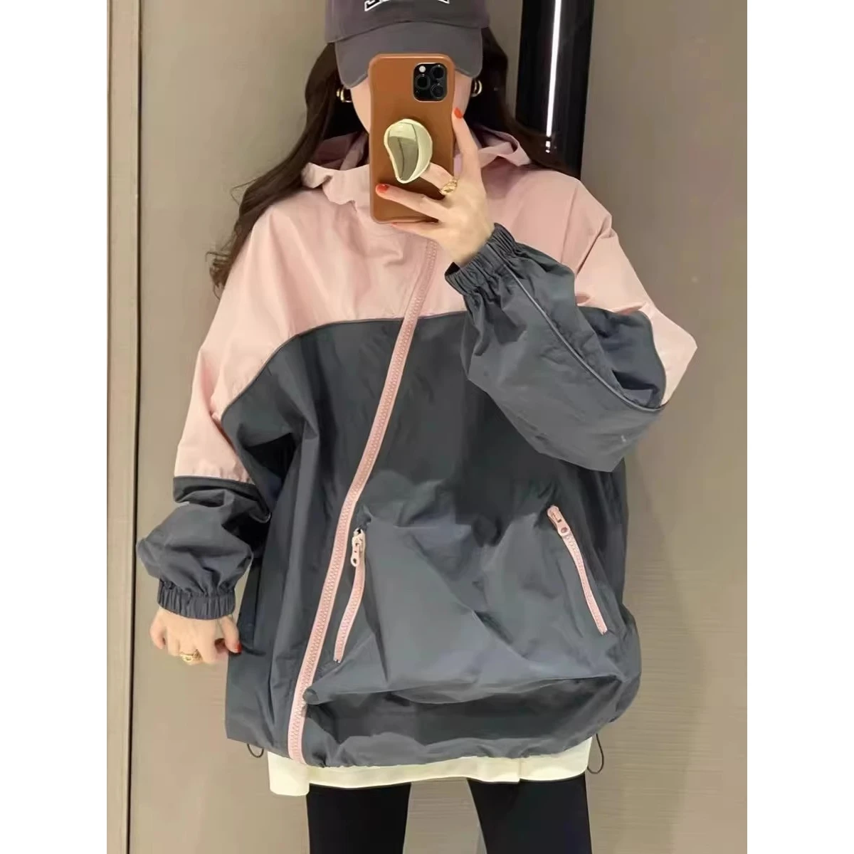 

Summer Lightweight Zipper Hooded Jacket Men's Clothing Thin Sun Protection Top Polyester Fiber Casual Style Short Sleeve