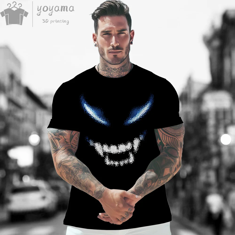 Demon Smiley Print Clothes Men Graphic T shirts Men\'s Summer Clothes Gym T-shirts Man Short Sleeve Tee Demon Graphic Tees Men