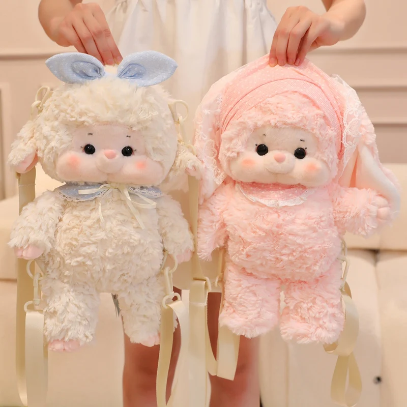 กระเป๋าเป้โลลิต้ารูปกระต่ายแก้มโตน่ารักน่ารัก ตุ๊กตาขนนุ่มน่ากอด ของเล่นเด็กผู้หญิง ของขวัญสำหรับเด็ก ตกแต่งกระเป๋า