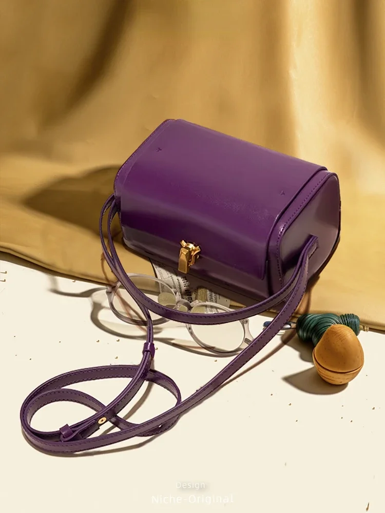 The New 2024 High Quality Latched Purple Suede Box Boston Square Bag Box with Shoulder Crossbody Bags for Women Сумка Женская