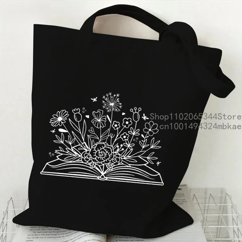 Book Club Shoulder Bag Women Wildflower and Book Handbags Large Capacity Teacher Student Shopping Bag Large Capacity Tote Bag