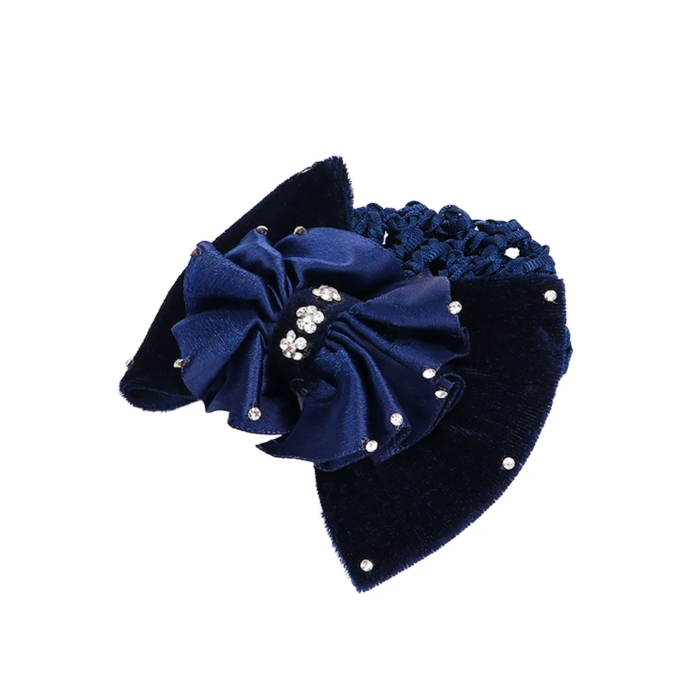 

Charm Satin Lady Rhinestone Barrette Hair Clip Cover Hair Accessories Bowknot Net Bun Snood