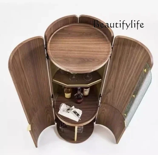 N40 Italian light luxury black walnut wine cabinet villa living room red wine display cabinet high-end locker with light strip