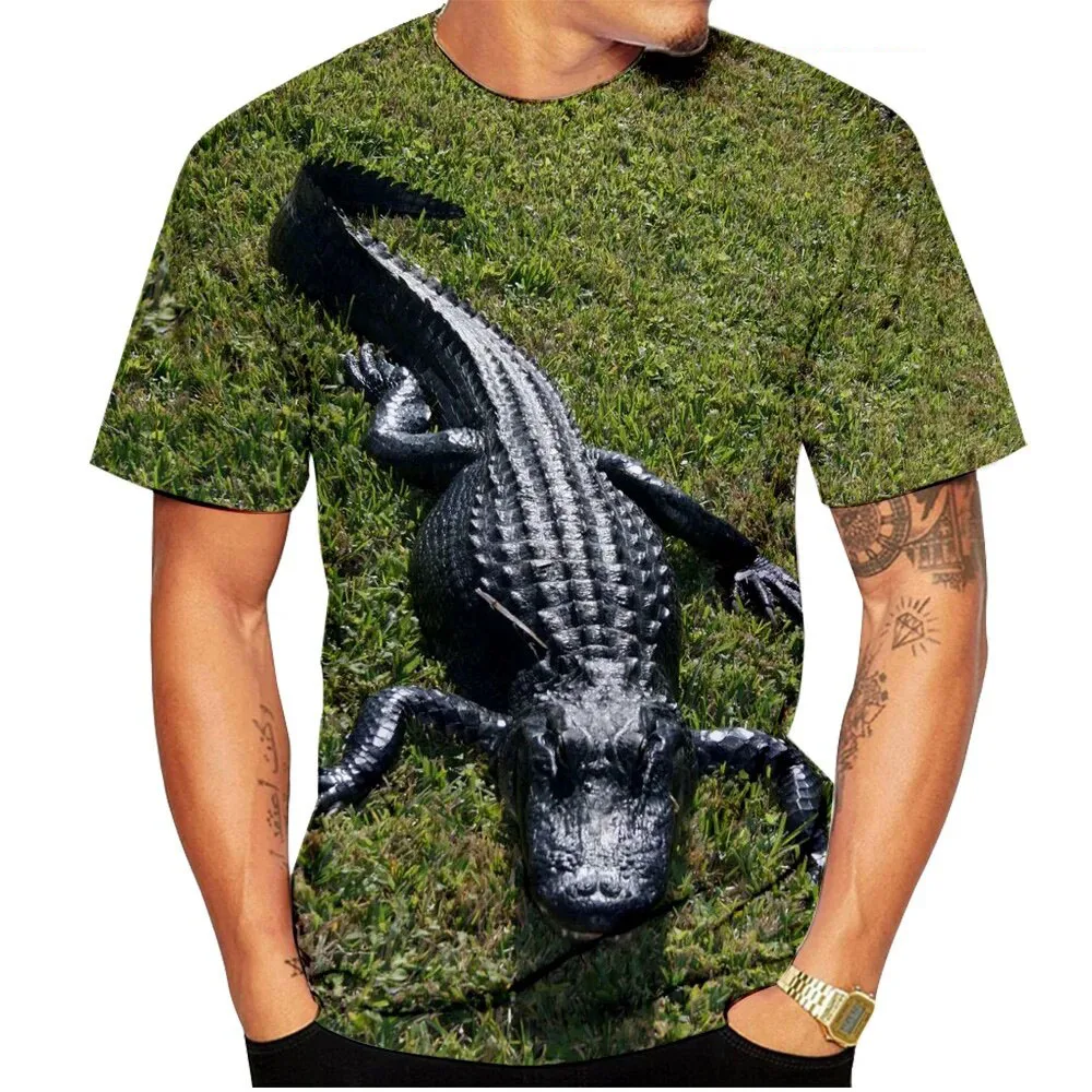 Summer Men's Fashionable Crocodile 3D Printed T-shirt Street Clothing Harajuku Casual Large O-neck Top Street Clothing