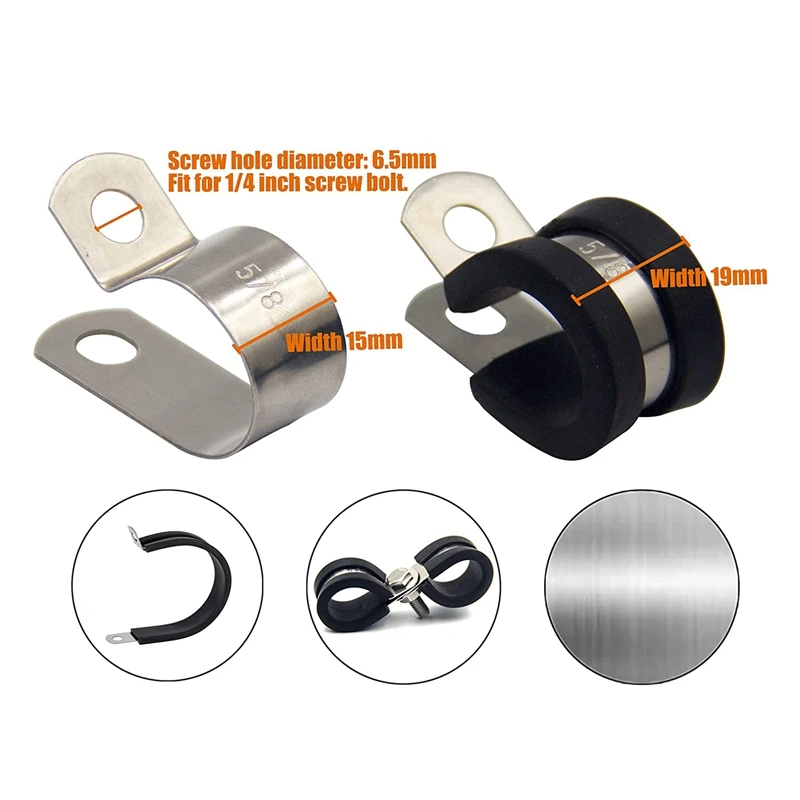 Kit assortimento di fascette per cavi Morsetto per cavi isolato imbottito rivestito in gomma in acciaio inossidabile Morsetto per tubi per cavi automobilistici