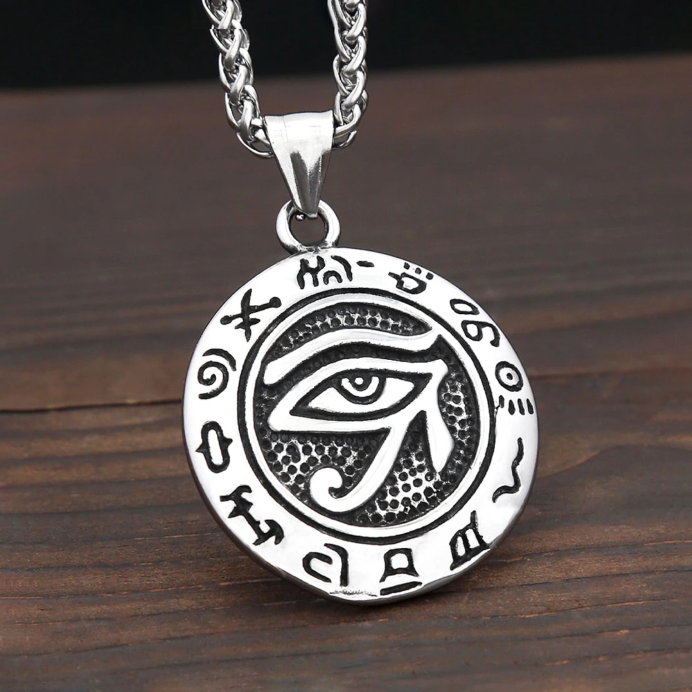 Vintage Edelstahl Ägyptisches Auge des Horus Anhänger Für Männer Alten Pharao Runen Amulett Halsketten Schmuck Geschenke Großhandel