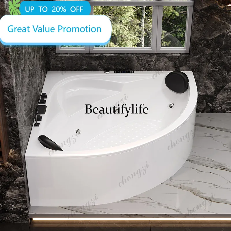 CC178 Acrylic triangle fan freestanding bathtub surf massage thermostatic corner bathtub