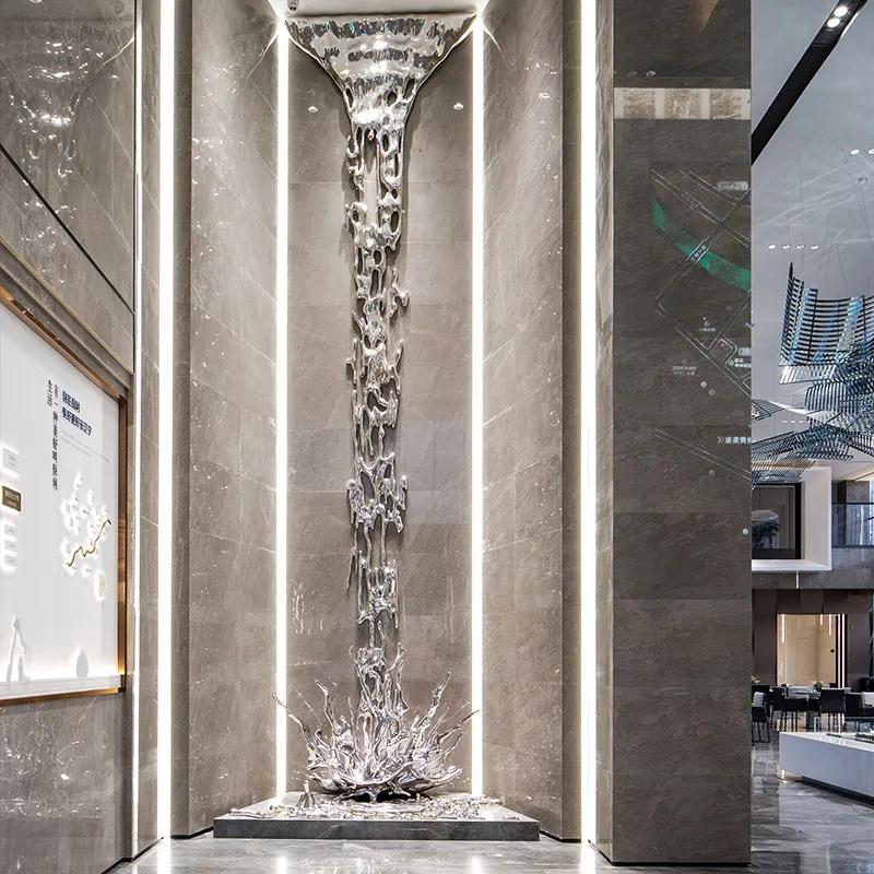 Large waterfall, flowing water, waves, floor-to-ceiling installation art, wall decoration, lobby fiberglass sculpture ornament