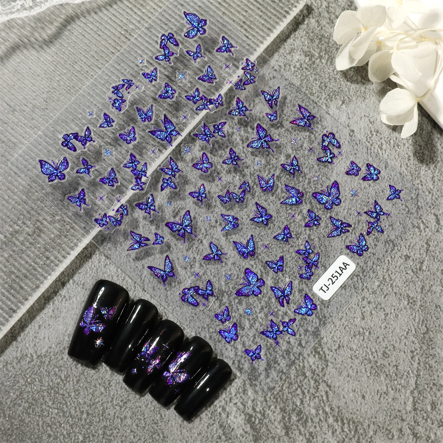 2pcs Blue Magic Butterfly Green Purple Small Butterfly Self-Adhesive Nails Sticker Nail Art Decals