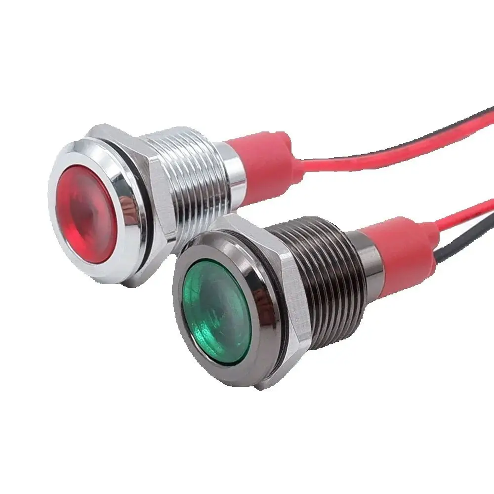 Indicateur d'avertissement LED en métal noir, 6/8/10/12mm, lampe de signalisation, fils pilotes, interrupteur 5/12/24/220V, rouge, vert, bleu, blanc, jaune