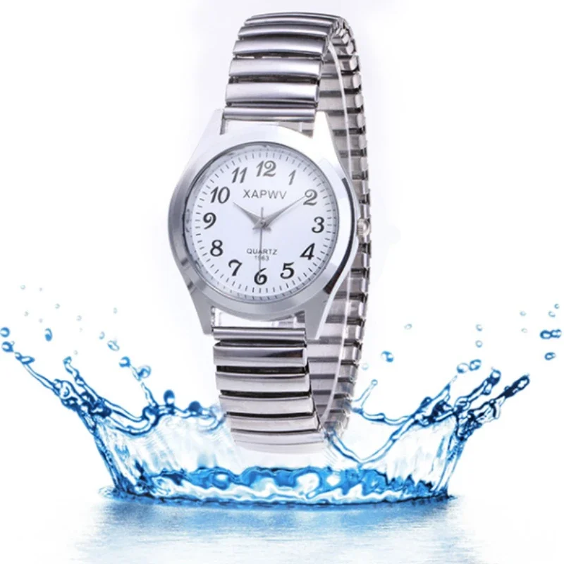 Пара мужских и женских наручных часов из нержавеющей стали с ремешком из сплава для любителей деловых кварцевых наручных часов с эластичным ремешком