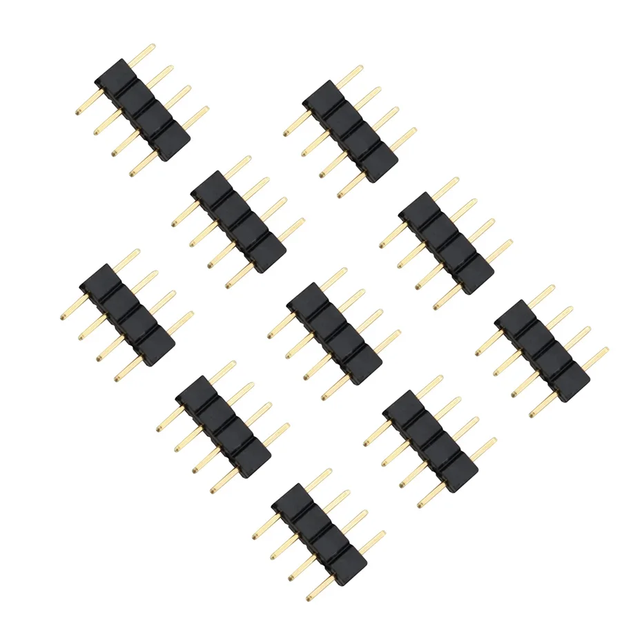 10 قطعة/الوحدة 10 مللي متر واسعة 4Pin إبرة ذكر نوع Led قطاع موصل محول مزدوج 4 دبوس موصل ل 5050 2835 RGB Led قطاع ضوء