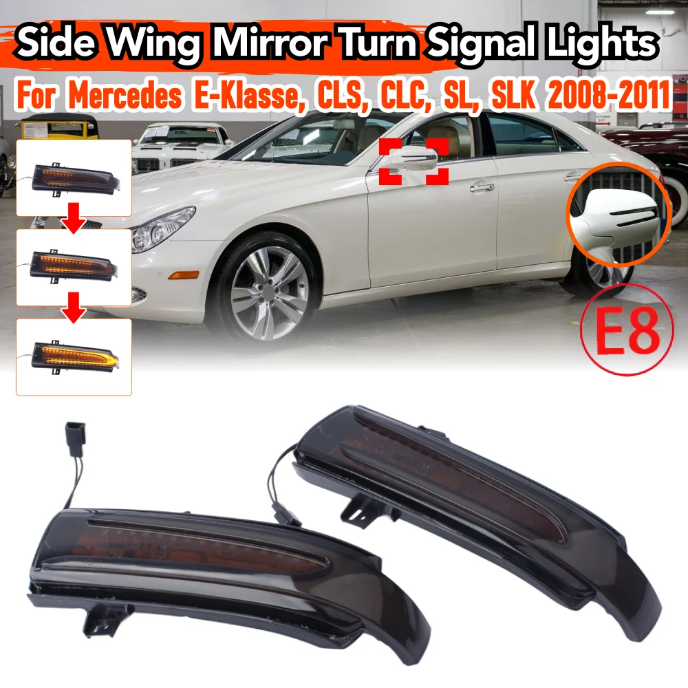 1 Pair Smoked Dynamic Wing Side Mirror Blinker Light  Mirror Indicator For Mercedes Benz E-Coupe, CLS, CLC, SL, SLK 2008-2011