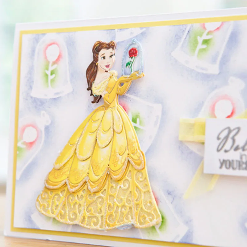 Piękna i Bestia Wykrojniki Disney Princess Belle Wykrojniki do DIY Scrapbooking Wytłaczanie Kartki Papierowe Rękodzieło Tworzenie Nowy 2022