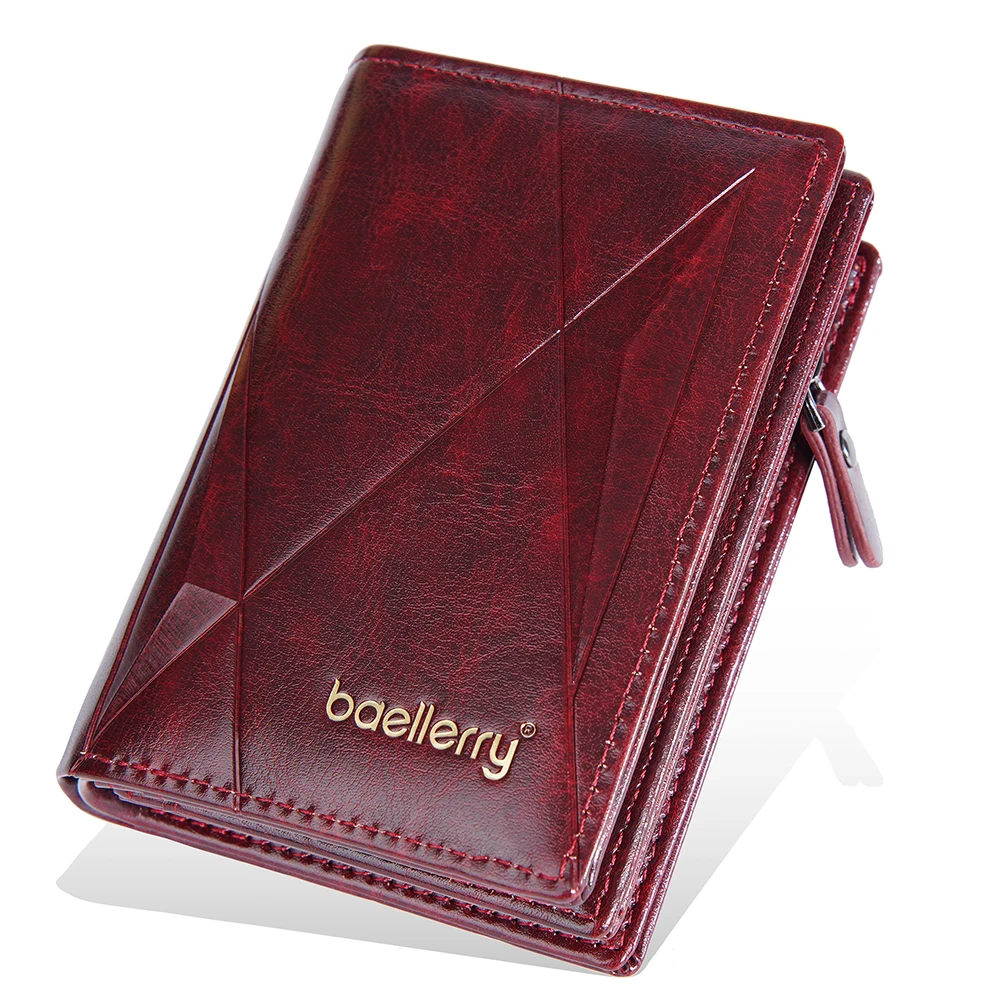 

Baellerry Fashion Design Bifold Wallet for Men PU Leather Credit Card Holder Big Zipper Coin Pocket Purse Short Wallet Black Red