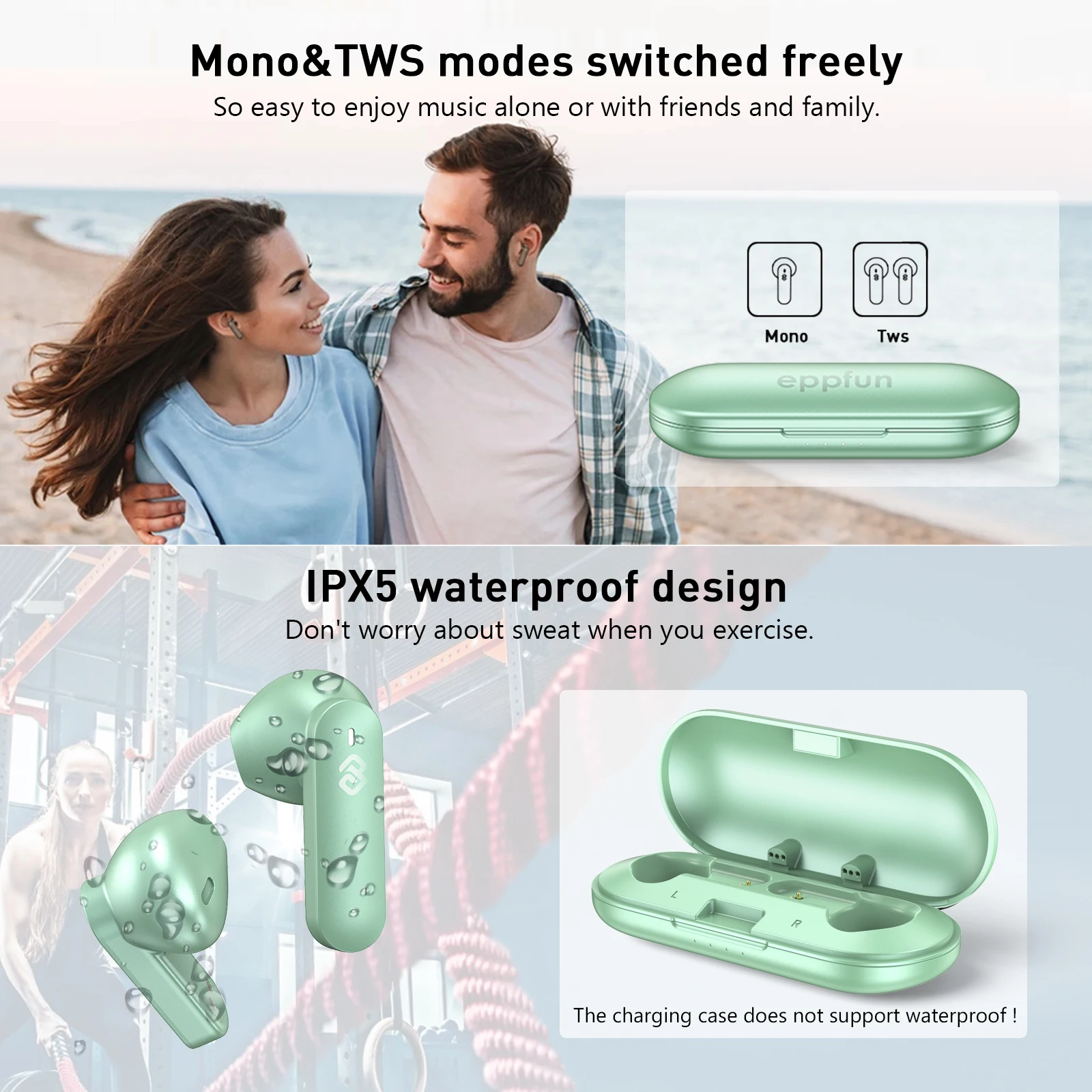 EPPFUN Wireless Earphones QCC3040 Bluetooth V5.2 Earbuds AptX-Adaptive, 4 Mics+CVC Noise Cancellation Type C Metal Case