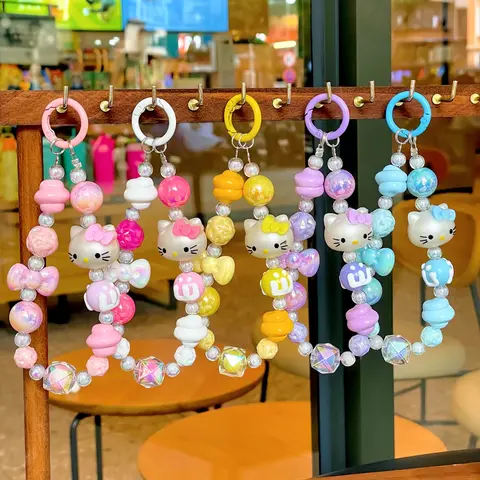 Creative Kawaii Hello Kitty Anime Doll Mobile Phone Chain, Fashion Beaded Accessories, Girls Bag Pendant, Keychain, Gifts