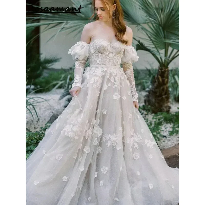 Stronging Appliques Lace A-Line Wedding Dress Dethachable Dress Seeve Adoped Brival Gown