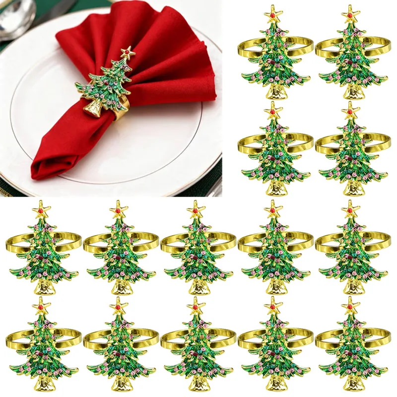Festive Christmas Tree Napkin Ring Holiday Table Decor Buffet Banquet Party Supply for Family Dinner Gathering and Celebration