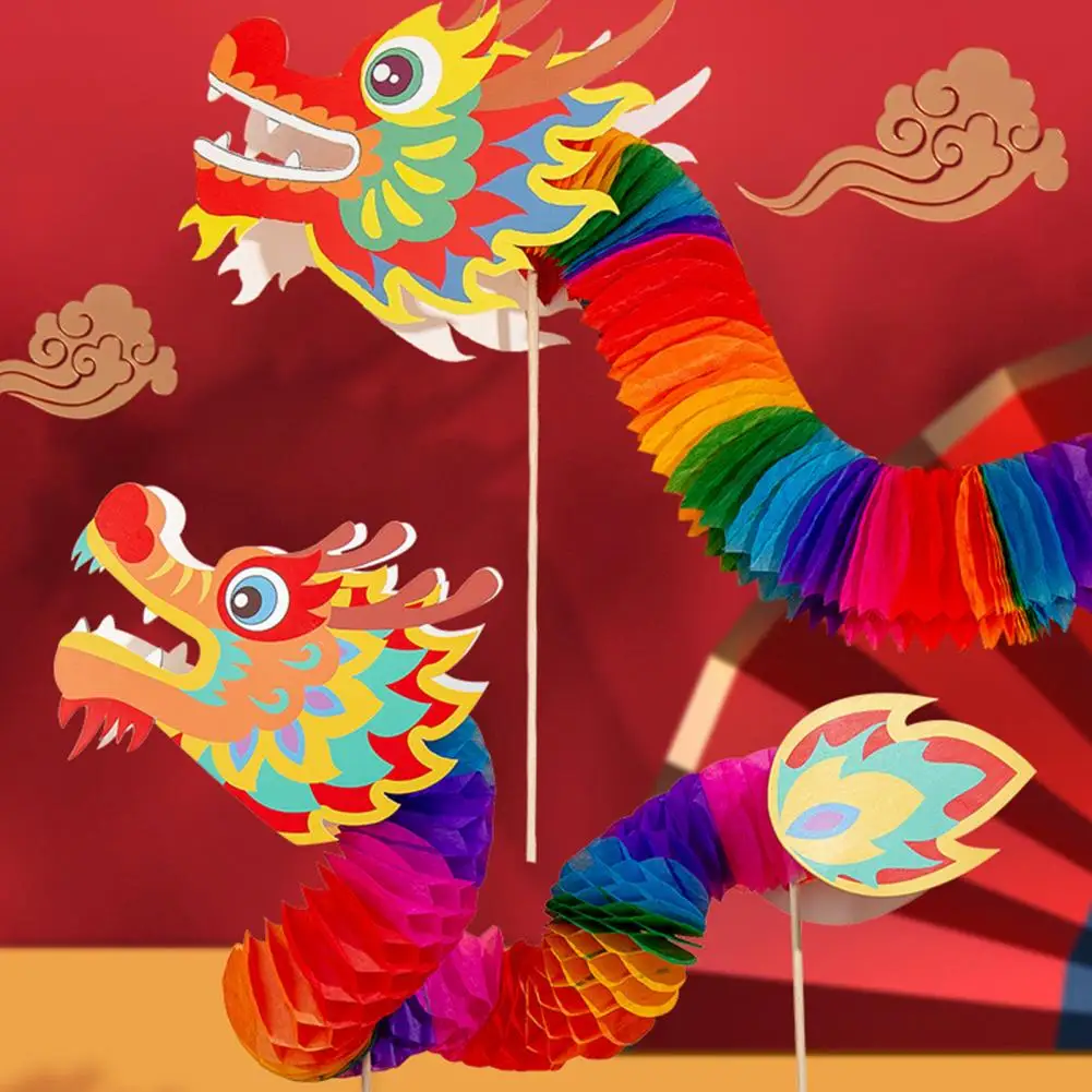 Wooden Stick Paper Spring Festival DIY Craft Year Of The Dragon Celebration Dragon Dance Toy Traditional Dragon Hanging Ornament