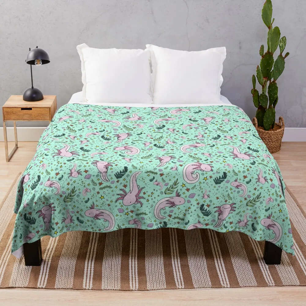 

Axolotls in Green Throw Blanket Travel Beach Hair Blankets