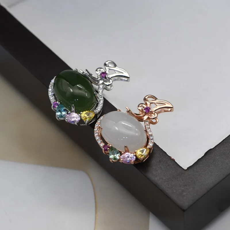 

FNJ Lucky Bag Pendant 925 Silver Original Pure S925 Sterling Silver Pendants for Jewelry Making Natural Jade Jasper