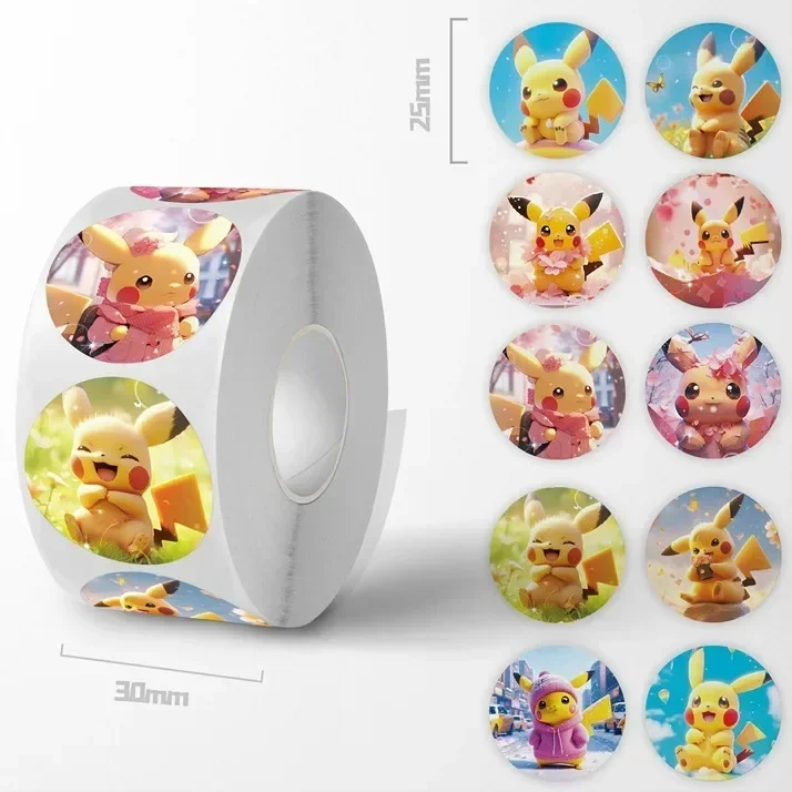 500pcs/Roll Cute Pokemon Pikachu Cartoon Anime Sealing Stickers DIY PVC Laptop Decals Decoration Stiker Reward Gift Toys