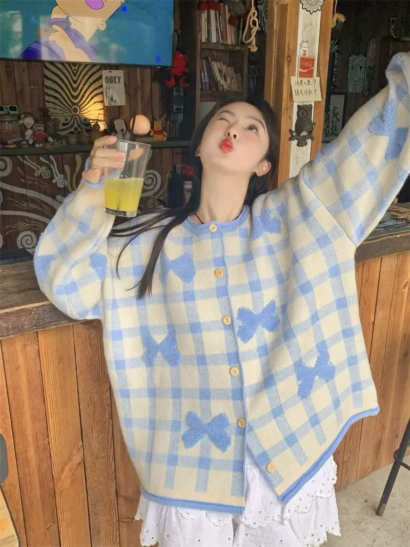 

Gagarich 2025 милый ленивый стиль вязаный кардиган с бантом модный свитер женский осень-зима роскошные нежные подходящие топы