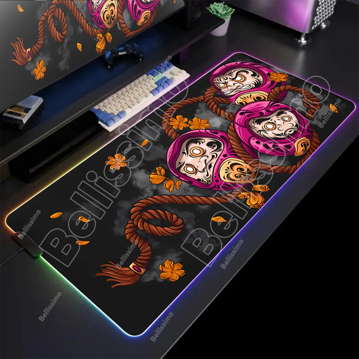 

RGB ПК геймер японский Damo яйцо клавиатура коврик для мыши с подсветкой коврик для мыши светодиодный светящийся коврик для мыши резиновый игровой компьютерный коврик для мыши