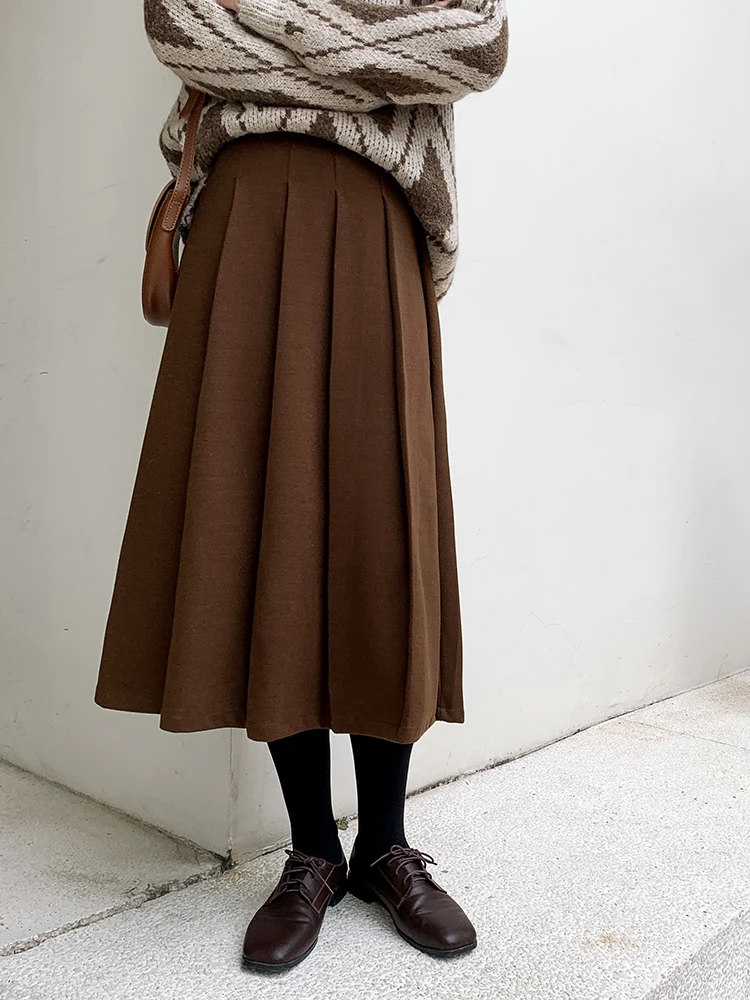 

Women's Autumn Winter Plaid Skirt A-Line Midi Skirt Pleated Skirt Sweater Match All-Match Skirt Korean Style High Waist