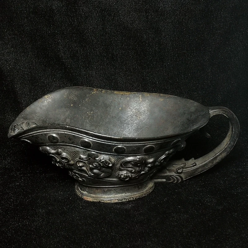 YIZHU CULTUER ART Size 18 × 7.6 cm Old Chinese Bronze Carving Dragon Beast Statue cup wine glass Decoration
