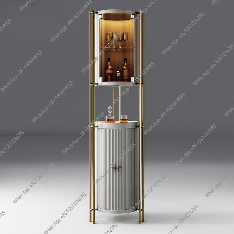 

Display Cabinet Modern Light Luxury Solid Wood Corner Wall High Cabinet Glass Dining Room Shelf with Light