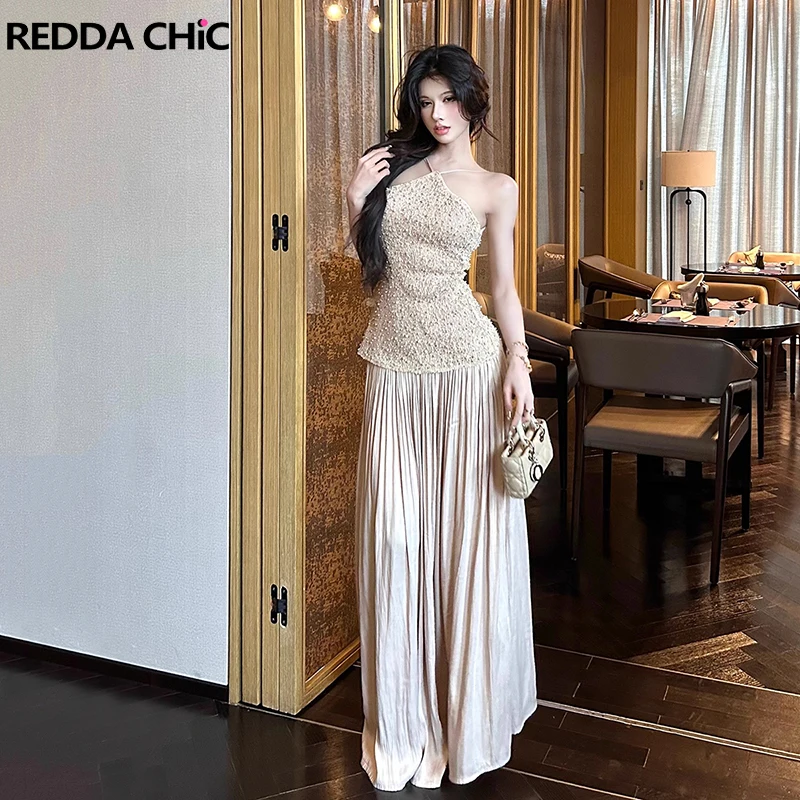 REDDACHiC Glitter Pailletten Spitze Frauen Party Kleid Patchwork Halter Leibchen Backless Maxi Langes Kleid Luxus Prom Abend Kleidung