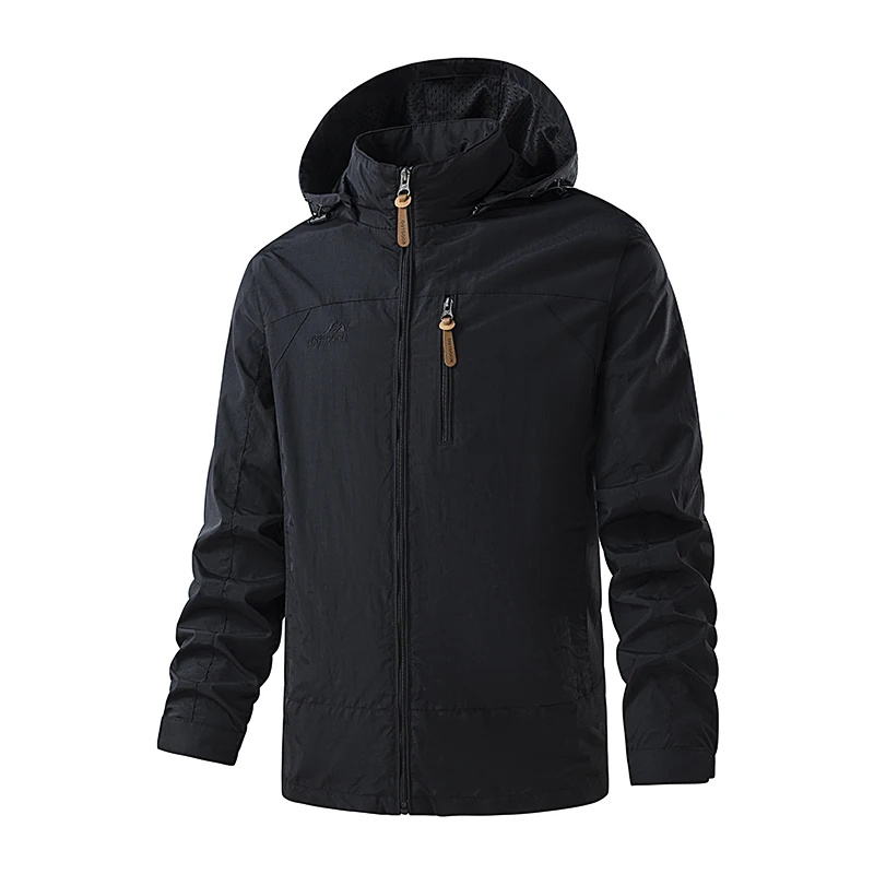 Men Detachable Hood Outdoor Jacket Lightweight Windproof Hiking Coat