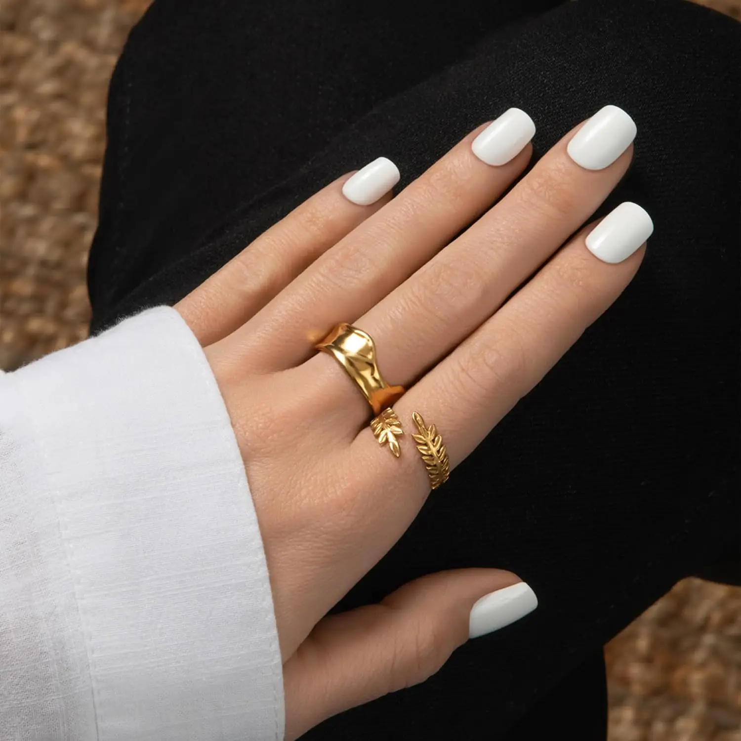 Short Squoval Press On Nails, White Frosting, 30 Pcs with Prep Pad, Stick & File, No Glue Needed view 3