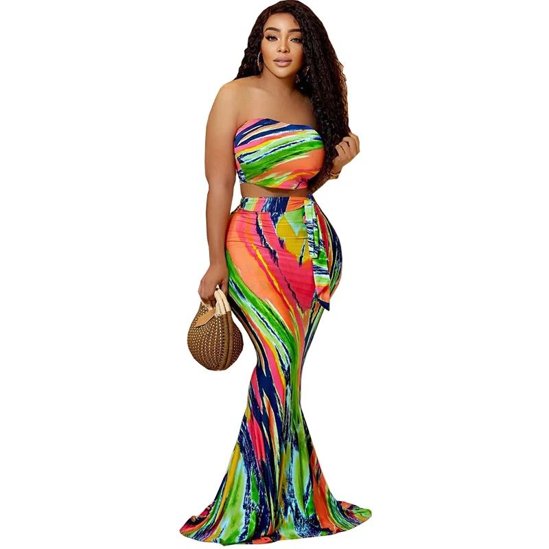 

African Skirts Sets Clothes Women Tops And Mermaid Skirt Suit Summer New Fashion Print Elegant Sexy Dashiki African Outfits 2023