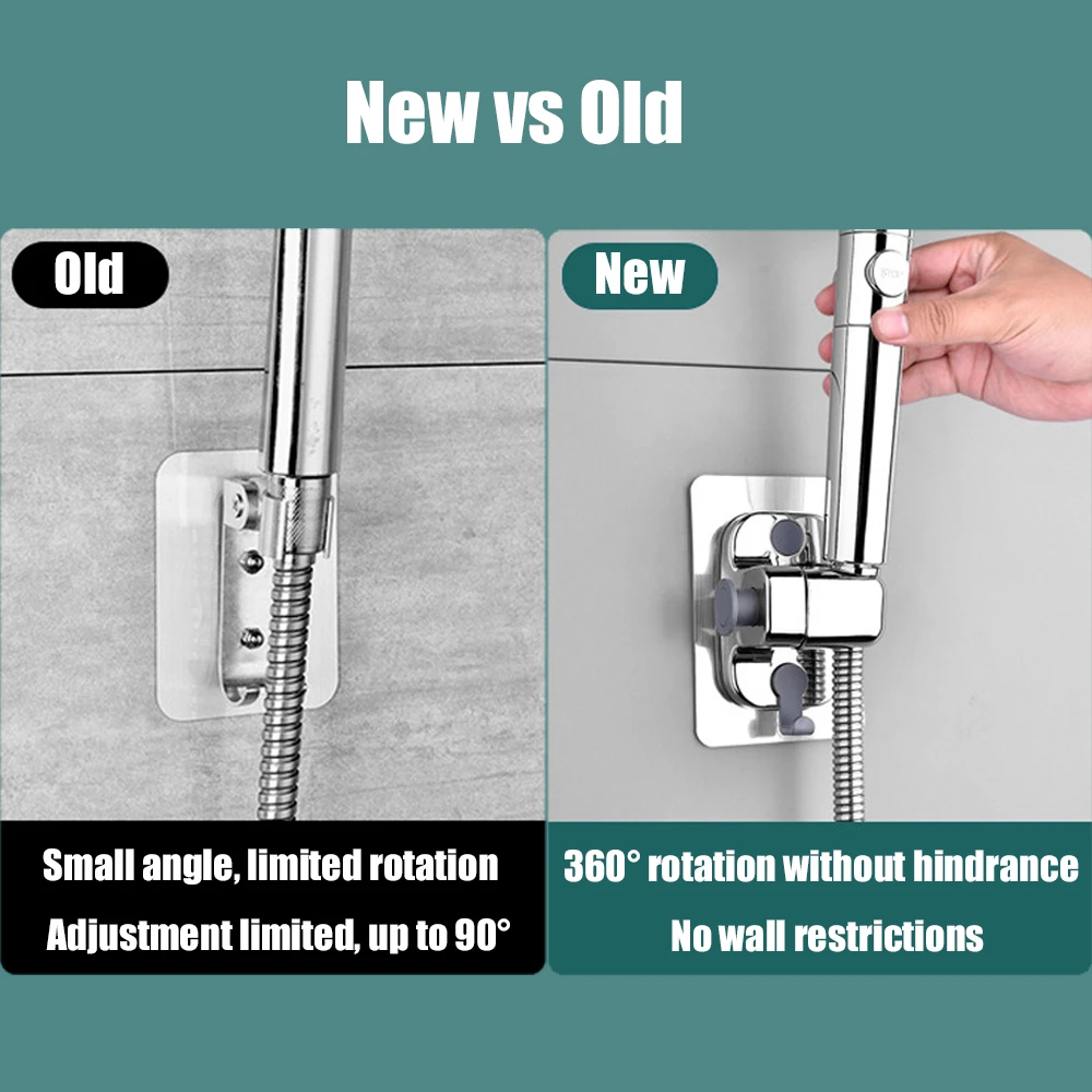 VILOYI Universal Shower Head Holder Adjustable Strong Adhesive ABS Shower Brackets with Hooks Wall Mount Waterproof Shower Base