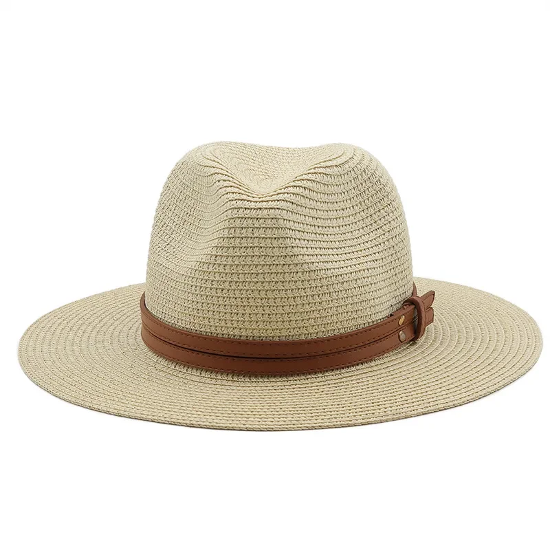 2024 New Beach Breathable Casual Jazz Hat with Brown Belt Straw Cap Elegant Outdoor Traditional Sun Protection Hats for Women