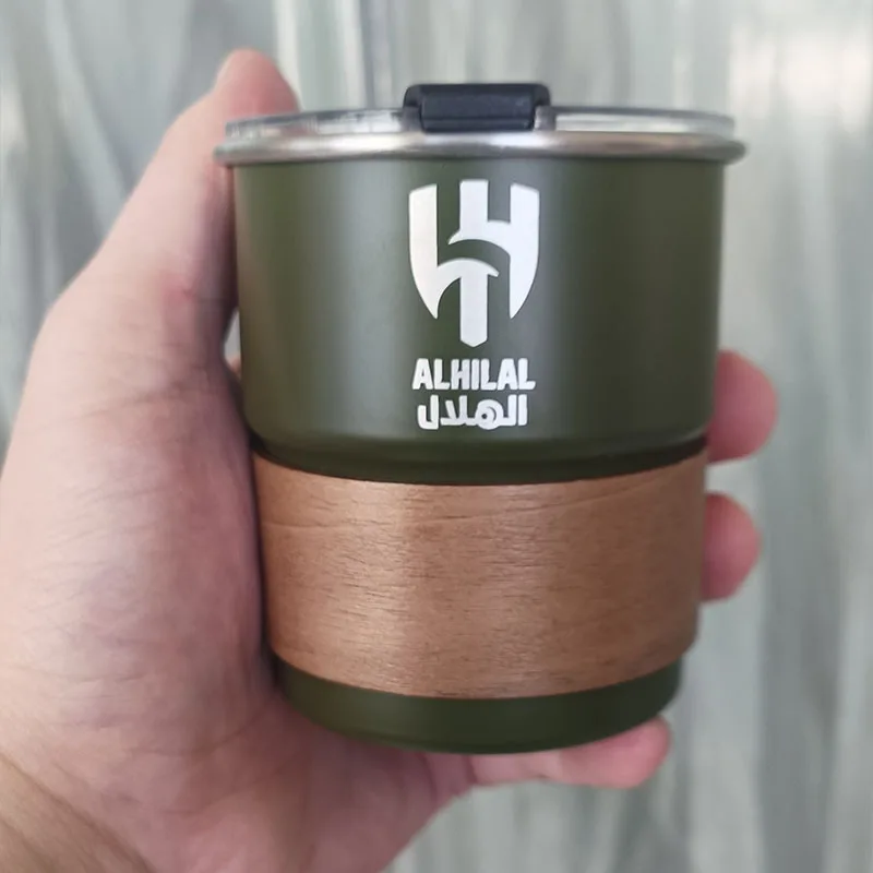 

Al-Hilal Saudi logo Stainless Steel Cup Beer Mug with Lid 300ml Outdoor Camping Coffee Mug Wholesale Custom gift cups
