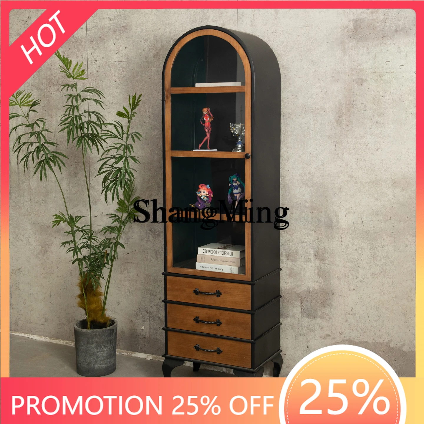 

FG medieval wine cabinet iron wood drawer cabinet living room bed and breakfast storage decorative arched locker