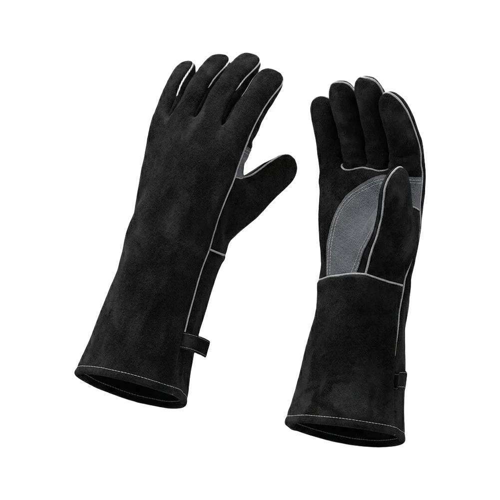 1 Pair 35cm Cowhide Welding Gloves Heat Resistant Wear For BBQ Oven Metal Cutting And Grinding Safety Protective Gear