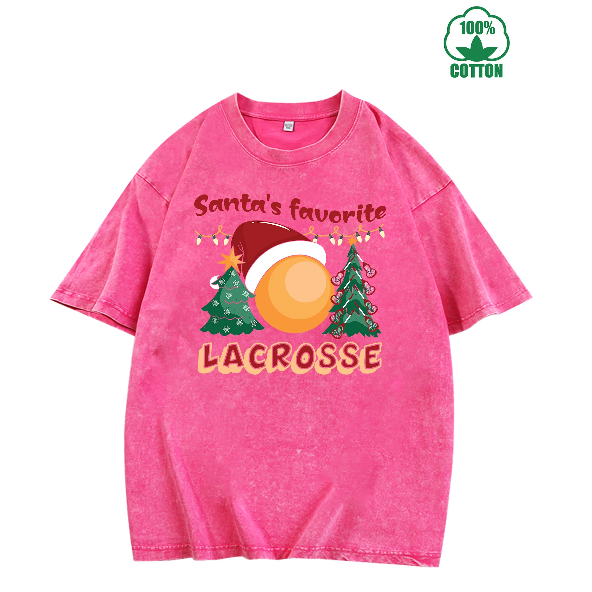Christmas Lacrosse Vintage Washed T-Shirt 230g 100% Cotton Unisex Comfortable Oversized Streetwear