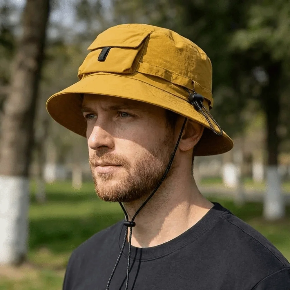Anti-UV Foldable Bucket Hat Pocket Design Breathable Waterproof Sun Hat Polyester With Storage Bag Quick Drying Fisherman Hat