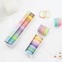 6/12Pcs/box Rainbow Macaron Solid Color  Masking Washi Sticky Paper Tape Adhesive Printing DIY Scrapbooking Deco Washi Tape