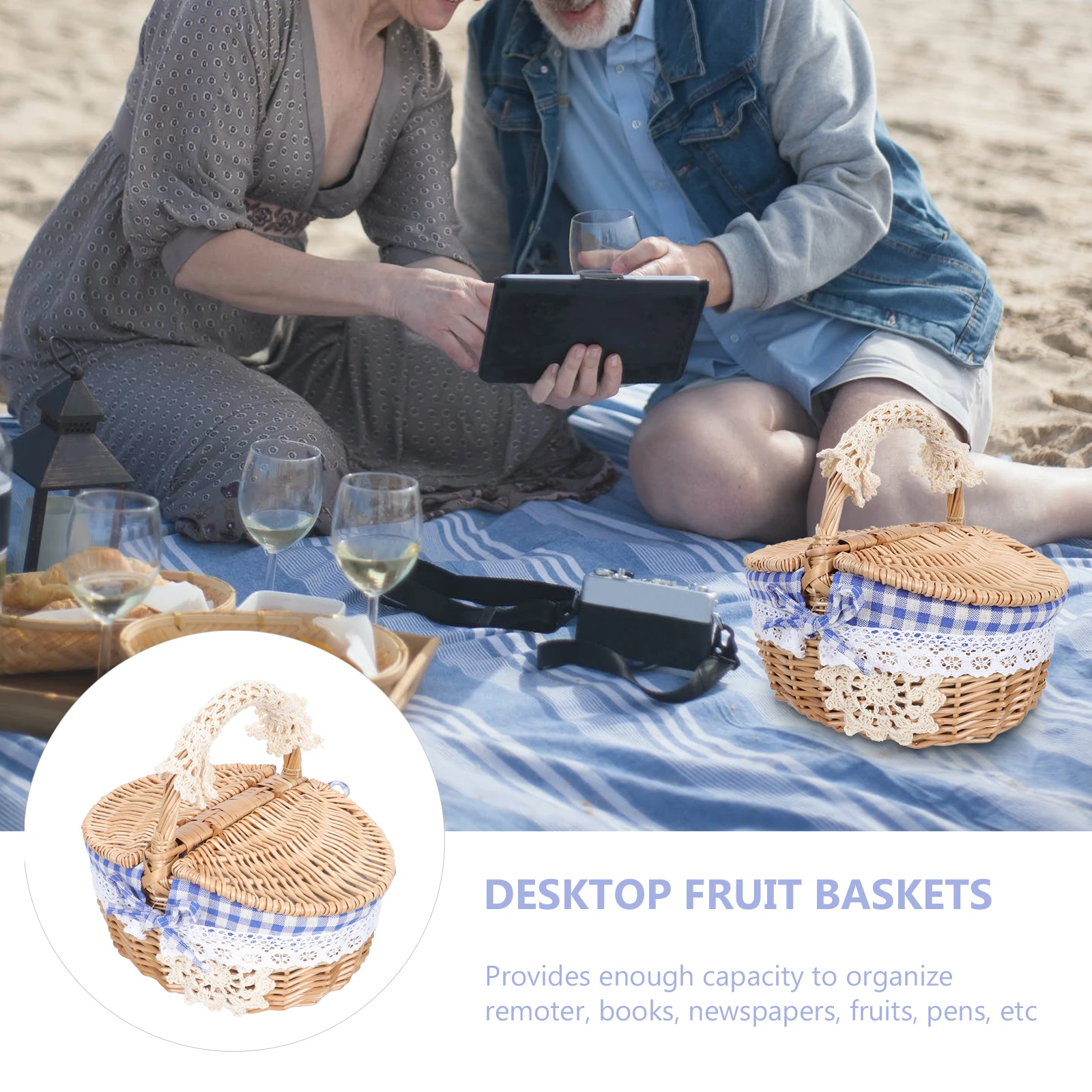 

1pcs Woven Storage Basket Natural Rattan Hemp Cloth Compact Size For Desktop Organizer Fruit Sundries Books Newspapers Home