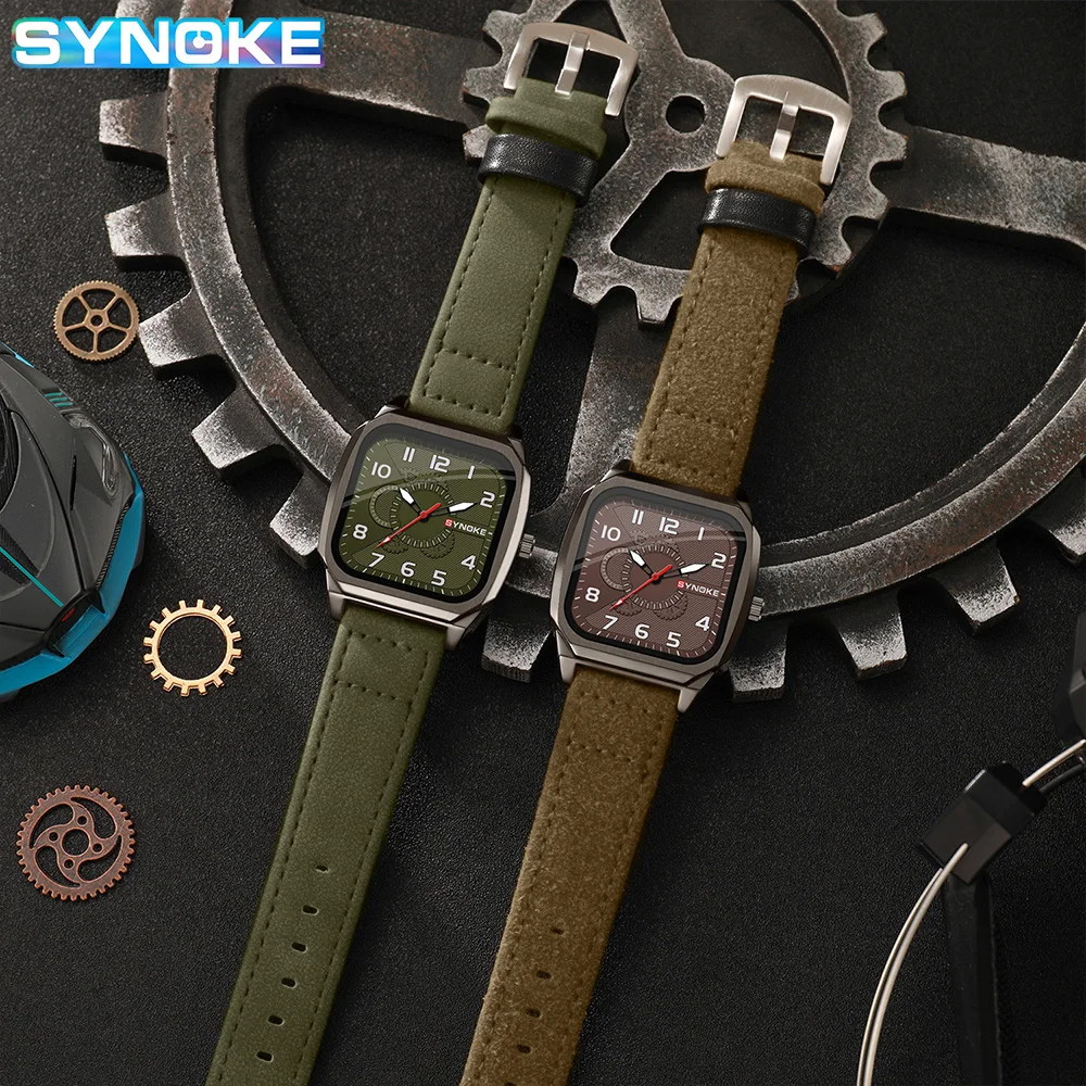 SYNOKE Popular Male Quartz Wristwatch Military Sports Shockproof Leather Watch Men Fashion Casual Clock Relogio Masculino