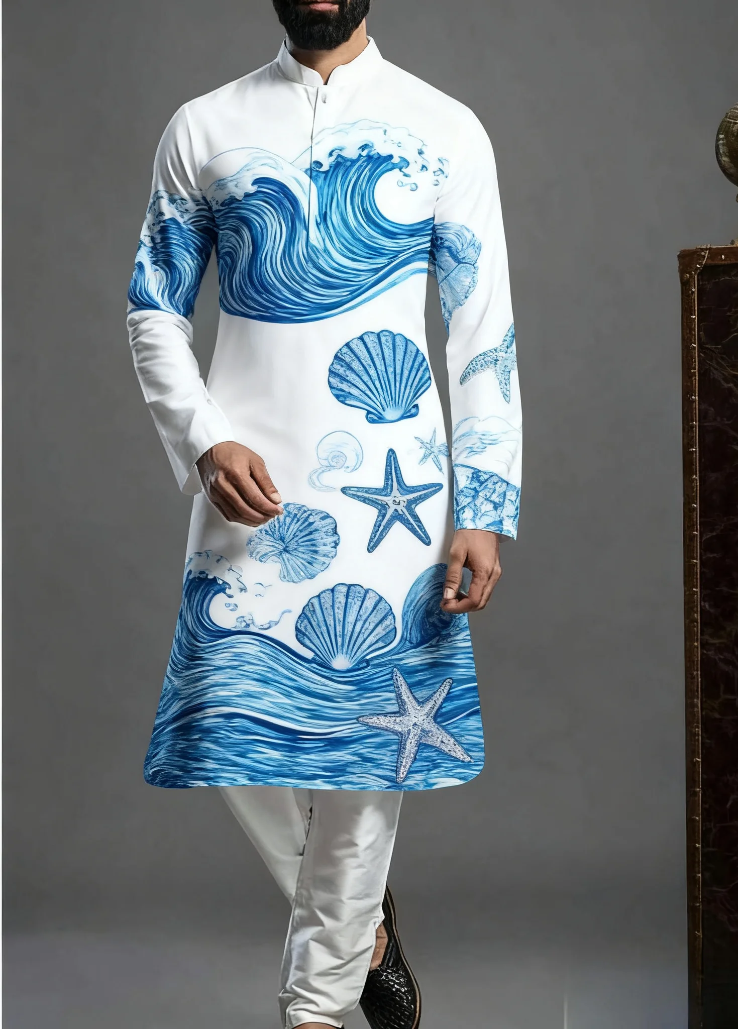 Kurt da uomo con motivo luminoso stampato kurtaasuha, abito regolare alla moda, vestibilità casual, adatto a tutte le occasioni