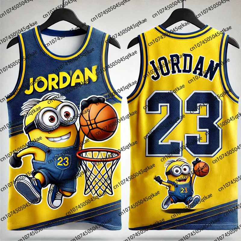 طبعة خاصة GPT Minions & Jordan No.23 سترة كرة السلة التي شيرت التجفيف السريع بلا أكمام جيرسي المتضخم الرياضة طفل/الكبار سترة