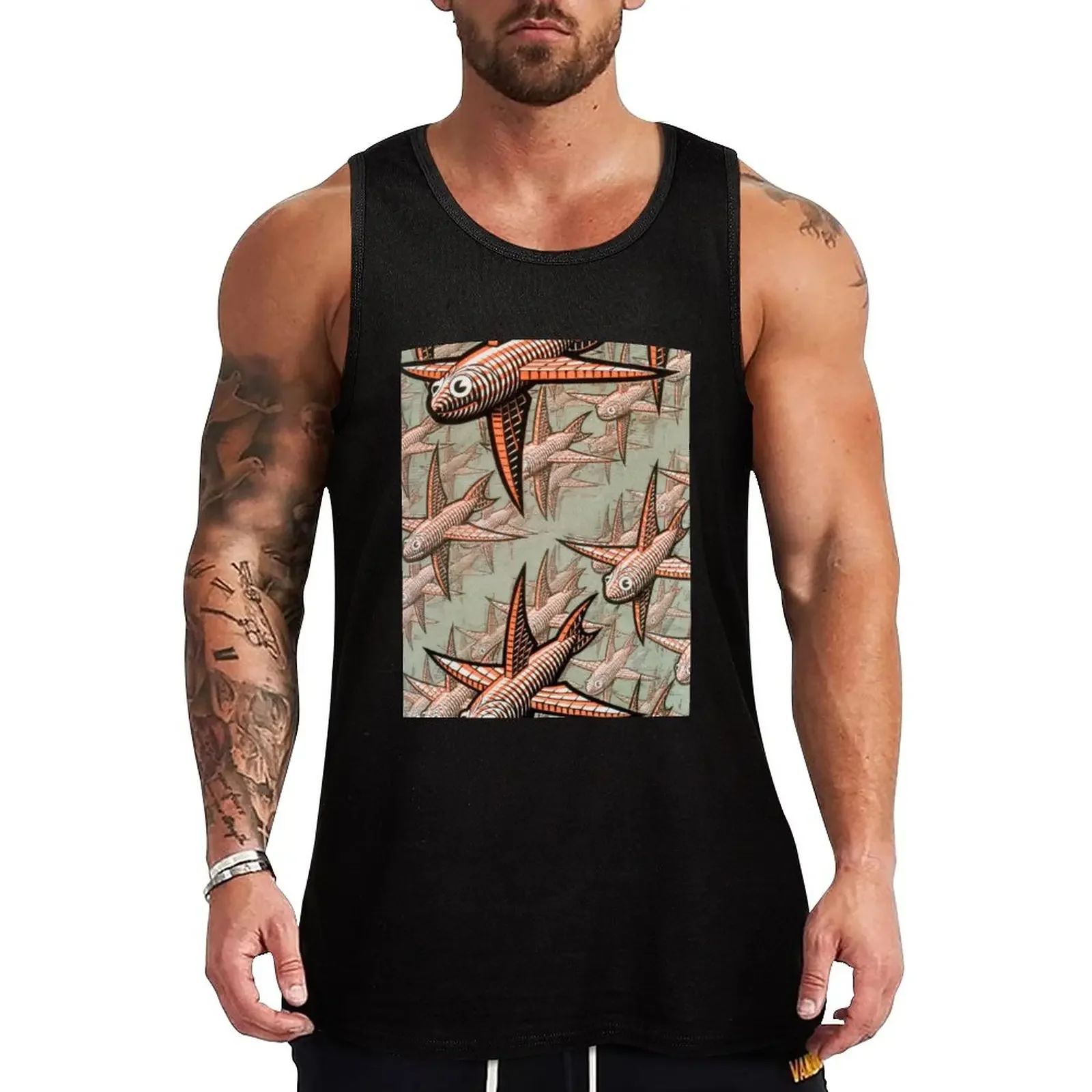 New Fish Missile, by M.C. Escher Tank Top Men's fitness t-shirt mens gym clothes Gym man